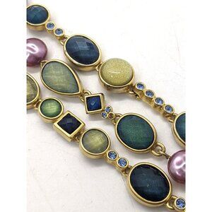 Lia Sophia Bracelet Triple Strand Multicolor Crystals Gold Tone Fold Over Clasp